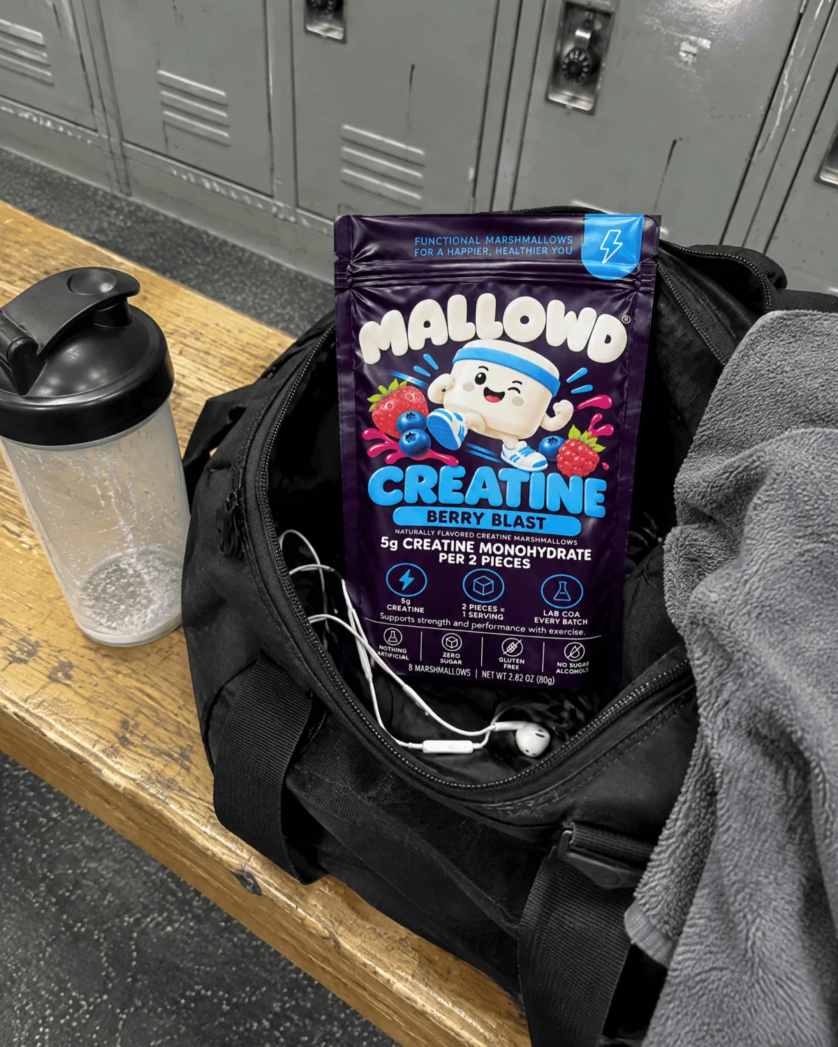 Hands holding a MALLOWD Protein pouch, Vanilla Bean